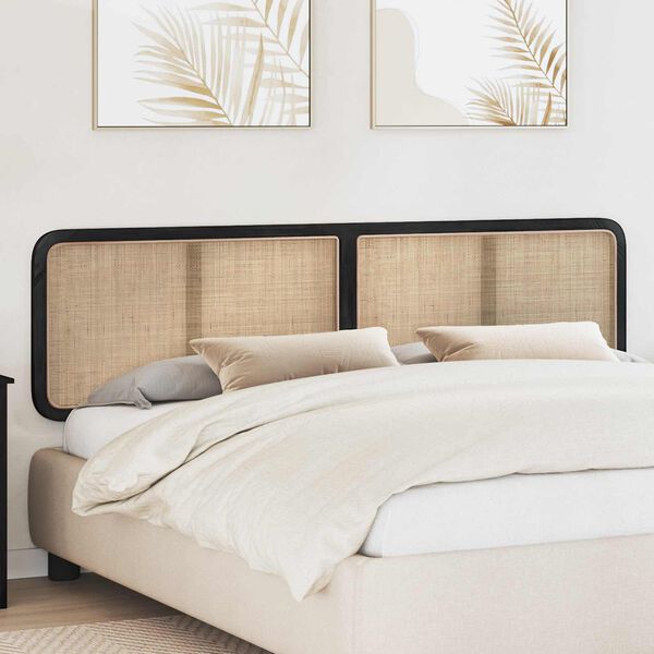 vidaXL Headboard with Headboard Black 200 x 55 x 3 cm Rattan