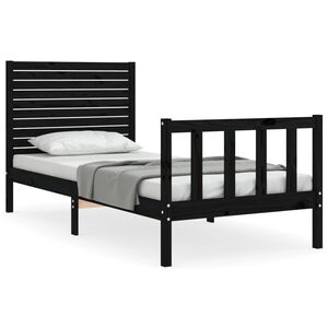 vidaXL Bed Frame without Mattress Black Small Single Solid Wood Pine