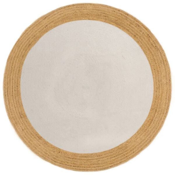vidaXL Area Rug Braided White & Natural 180 cm Jute & Cotton Round