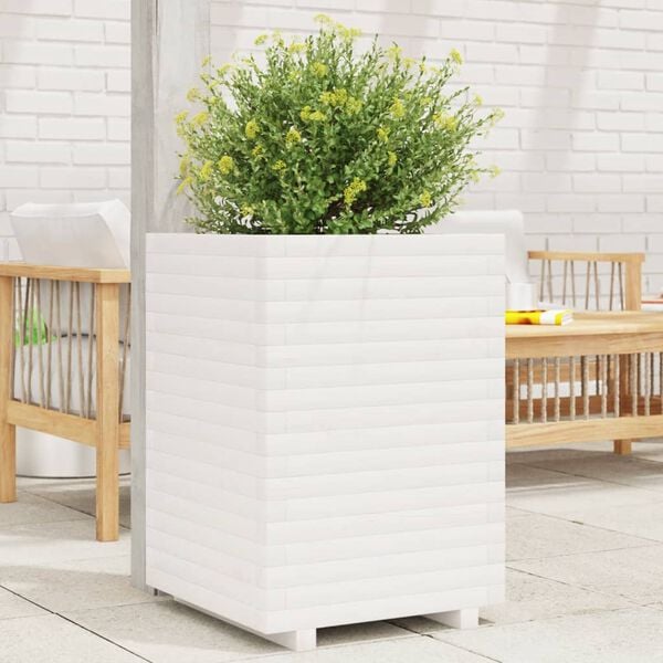 vidaXL Garden Planter White 50x50x72 cm Solid Wood Pine