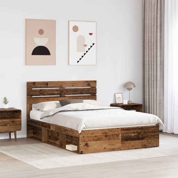 vidaXL Bed Frame with Headboard Old Wood 150 x 200 cm Solid Pine Wood