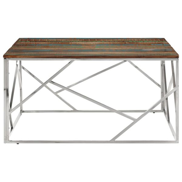 vidaXL Coffee Table Silver Stainless Steel and Solid Wood Reclaimed