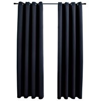 vidaXL Blackout Curtains with Metal Rings 2 pcs Black 140x175 cm