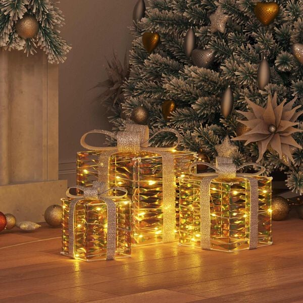 vidaXL Gift Box with 60 LEDs 3 pcs Warm white 20 x 20 x 20 cm PET
