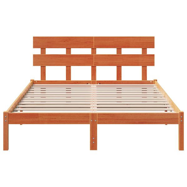 vidaXL Bed Frame with Headboard Brown 160 x 200 cm Solid Pine wood