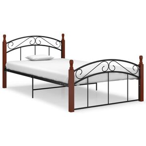 vidaXL Bed Frame without Mattress Black Metal&Solid Oak Wood 120x200 cm