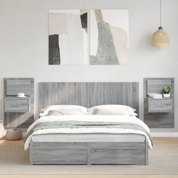 vidaXL Bed Headboard with Cabinets Grey Sonoma 160 cm Engineered Wood