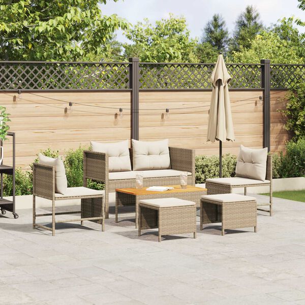vidaXL Garden Sofa Set 6 pcs Beige and cream Poly Rattan