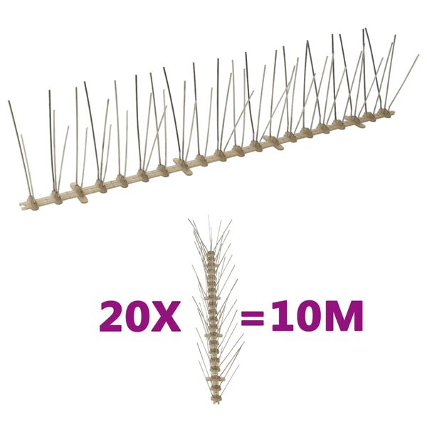 vidaXL 5-row Plastic Bird & Pigeon Spikes Set of 20 10 m