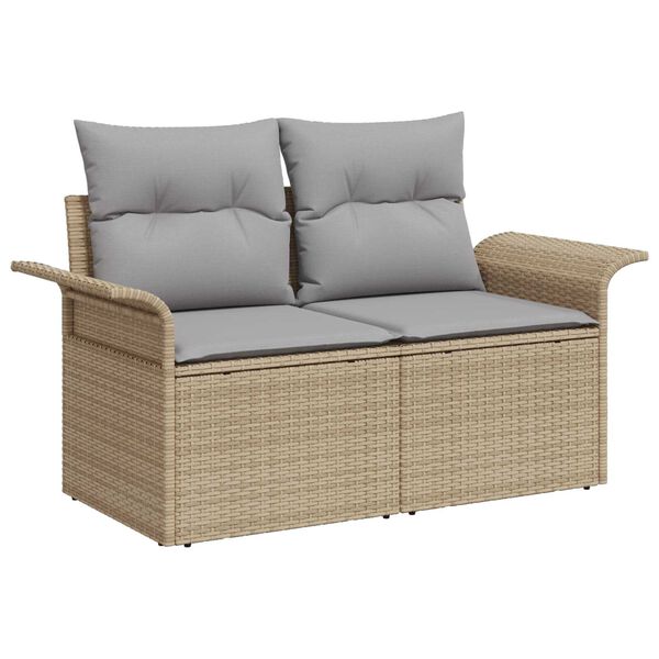 vidaXL Garden Sofa with Cushion Beige 141 x 62 x 69cm Poly Rattan