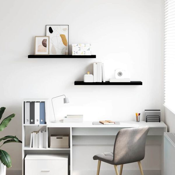 vidaXL Floating Wall Shelves 2 pcs High Gloss Black 90x23.5x3.8 cm MDF