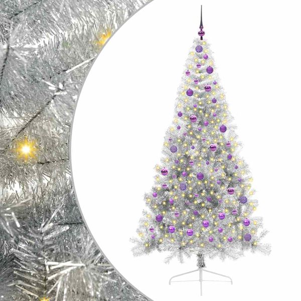vidaXL Artificial Pre-lit Christmas Tree Silver 210 cm PET