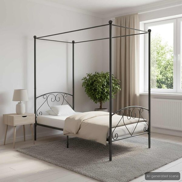 vidaXL Canopy Bed Frame without Mattress Grey Metal 90x200 cm