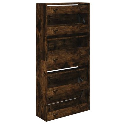 vidaXL Shoe Cabinet Smoked Oak 60x21x125.5 cm Engineered Wood