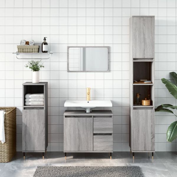 vidaXL Bathroom Cabinet Grey Sonoma 30x30x190 cm Engineered Wood