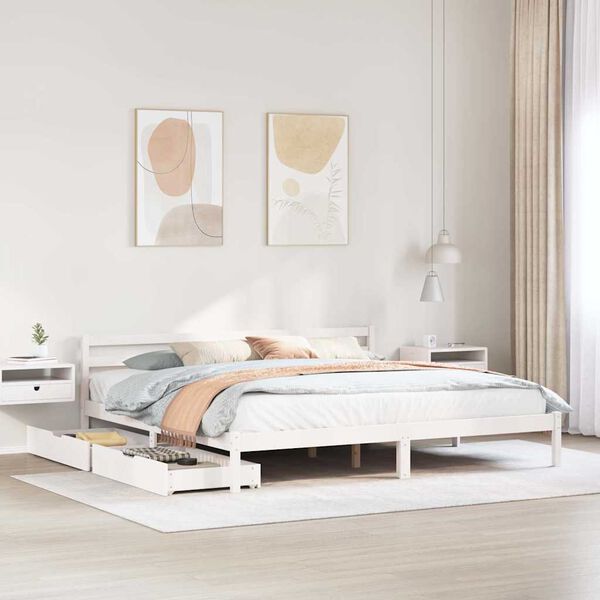 vidaXL Bed Frame without Mattress White 180x200 cm Super King Solid Wood Pine
