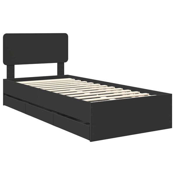 vidaXL Bed Frame with Headboard Black 100 x 200 cm Engineered Wood