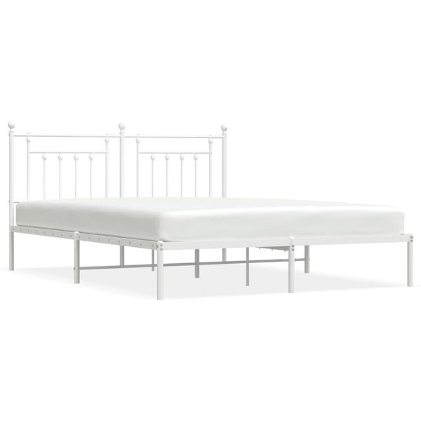 vidaXL Metal Bed Frame without Mattress with Headboard White 180x200cm