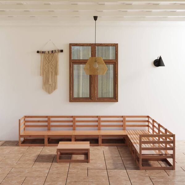 vidaXL 9 Piece Garden Lounge Set Honey Brown Solid Pinewood