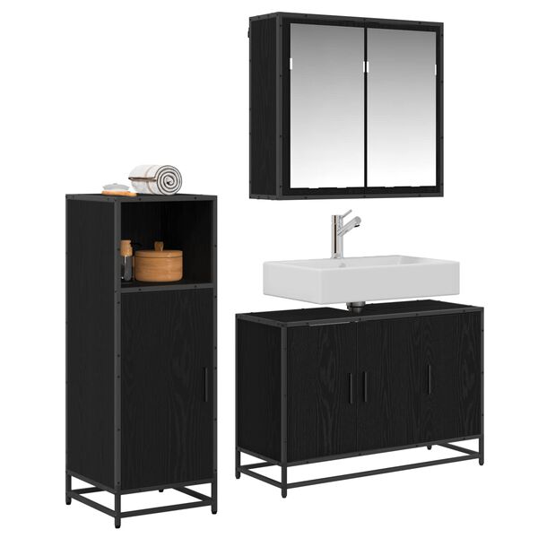 vidaXL Bathroom Furniture Set 3 pcs Black Oak Engineered Wood
