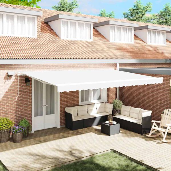 vidaXL Retractable Awning Manual White 500 x 350 cm Fabric and Steel