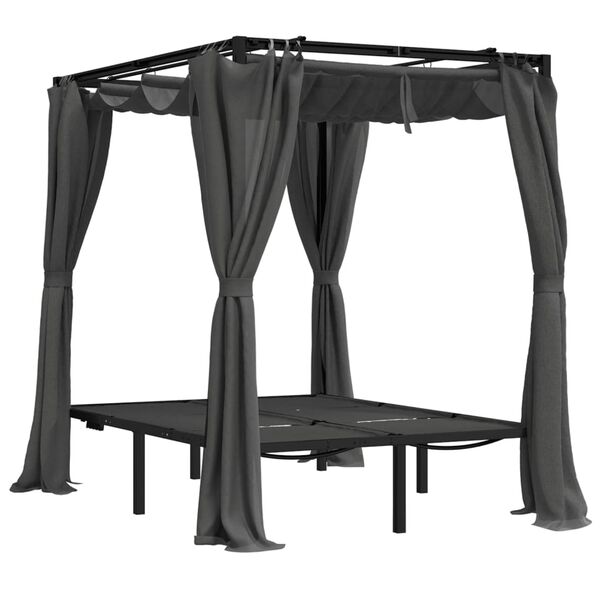 vidaXL Double Sun Lounger with Side and Top Curtains Anthracite