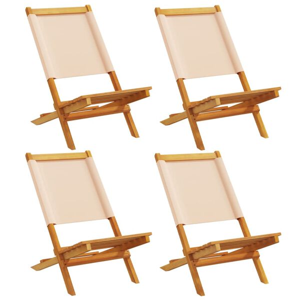 vidaXL Folding Garden Chairs 4 pcs Beige Fabric and Solid Wood