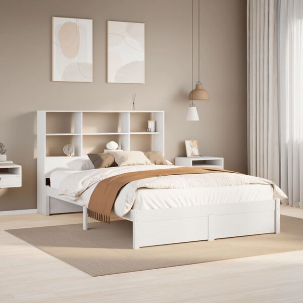 vidaXL Bookcase Bed without Mattress White 160x200cm Solid Wood Pine