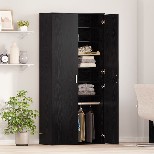vidaXL Highboard with Shelf Black oak 80 x 39 x 178 cm Engineered wood