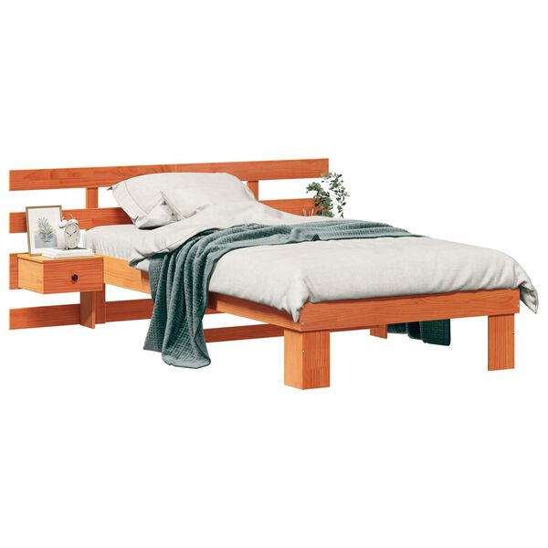 vidaXL Bed Frame with Headboard Wax Brown 100 x 200 cm Solid Pine Wood