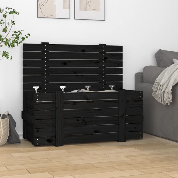 vidaXL Storage Box Black 91x40.5x42 cm Solid Wood Pine