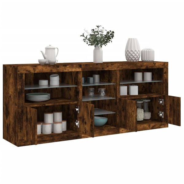 vidaXL Sideboard with LED Lights Smoked Oak 162x37x67 cm
