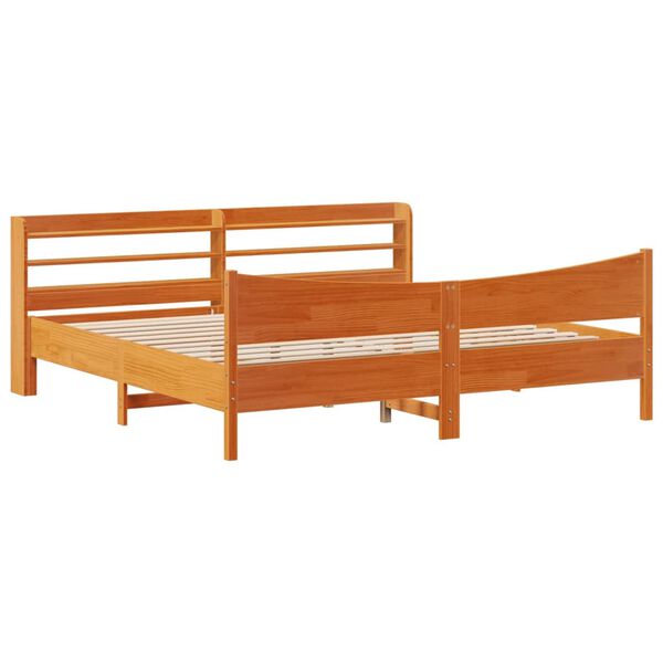 vidaXL Bed Frame with Headboard Wax Brown 180x200 cm Super King Solid Wood Pine