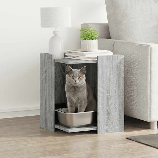 vidaXL Cat Litter Box Enclosure Grey Sonoma 42x42x51 cm Engineered Wood