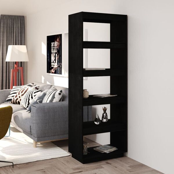 vidaXL Book Cabinet/Room Divider Black 60x35x167 cm Solid Pinewood