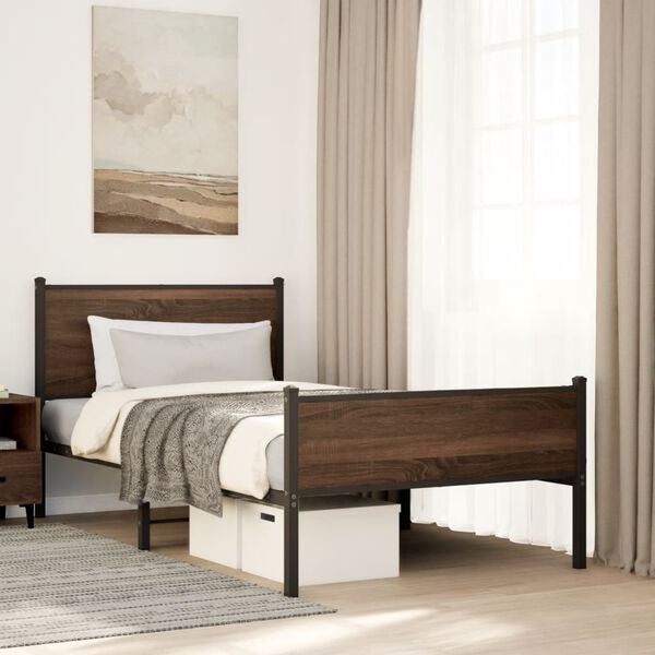vidaXL Metal Bed Frame without Mattress Brown Oak 100x190 cm