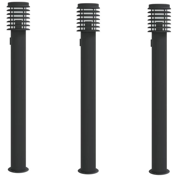 vidaXL Outdoor Floor Lamps with Outlet 3pcs Black 110cm Stainless Steel