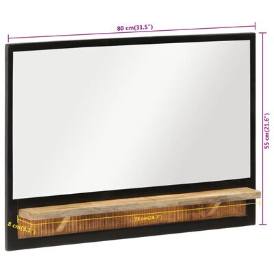 vidaXL Mirror with Shelf 80x8x55 cm Glass and Solid Wood Mango