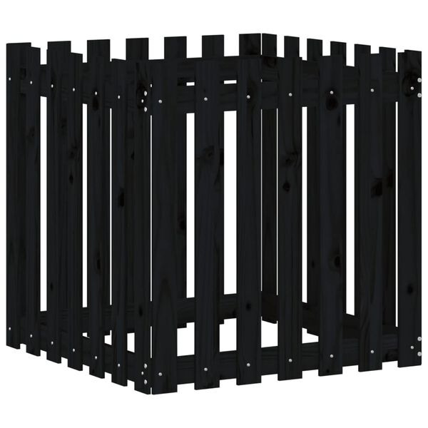 vidaXL Garden Planter with Fence Design Black 70x70x70 cm Solid Wood Pine