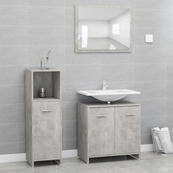 vidaXL 3 Piece Bathroom Furniture Set Concrete Grey Engineered Wood