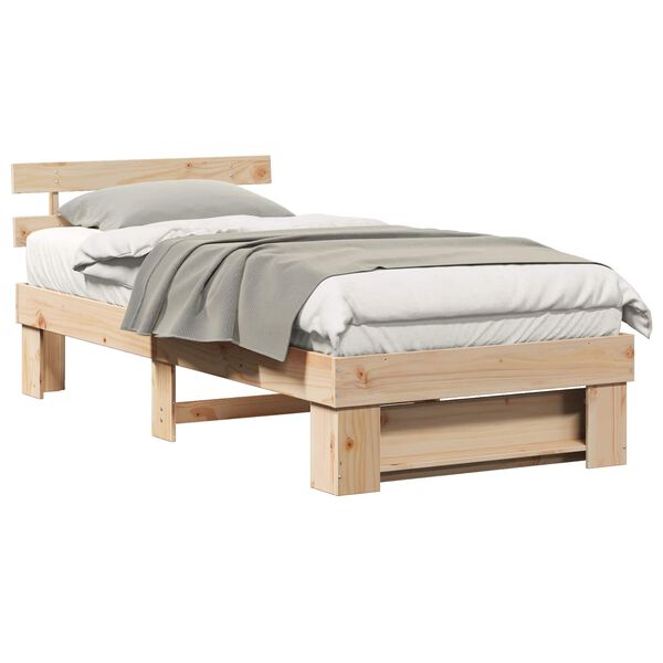 vidaXL Bed Frame with Headboard Brown 75 x 190 cm Solid Pine Wood