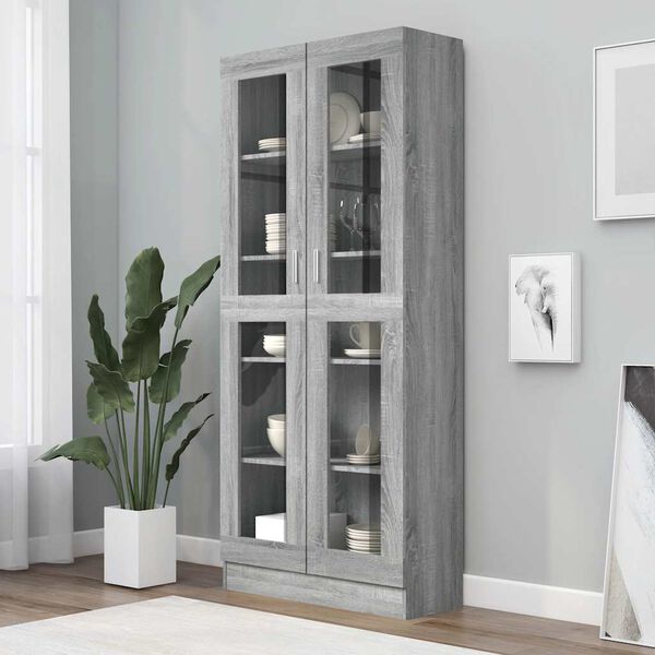 vidaXL Vitrine Cabinet Grey Sonoma 82.5x30.5x185 cm Engineered Wood