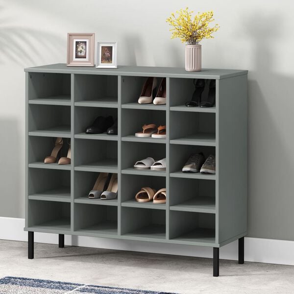 vidaXL Shoe Rack with Metal Legs Grey 95x35x87 cm Solid Wood OSLO