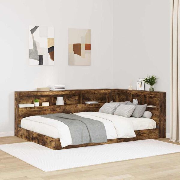 vidaXL Storage Headboard with Shelf Smoked Oak 150 cm Engineered Wood