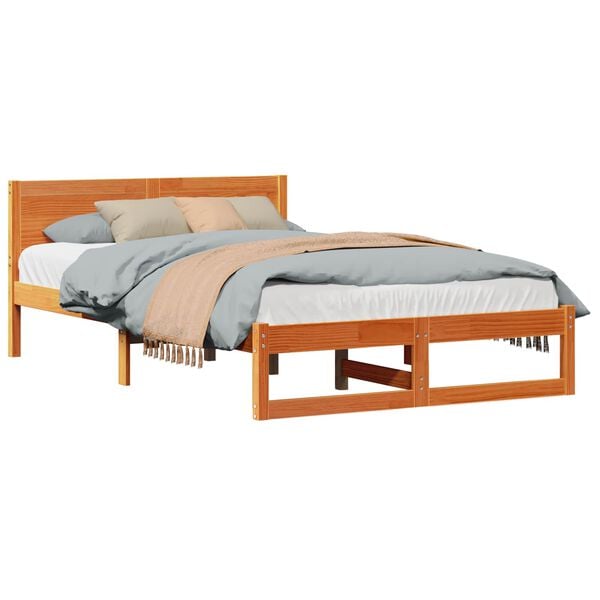 vidaXL Bed Frame with Headboard Wax Brown 120 x 190 cm Solid Pine Wood