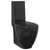 vidaXL WC Ceramic Toilet Bathroom Round Toilet Bottom Water Flow Black