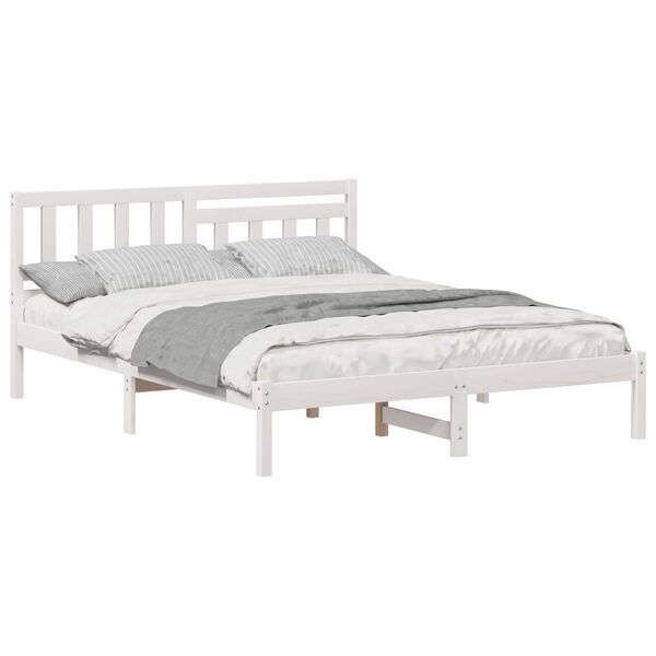 vidaXL Bed Frame with Headboard White 140 x 200 cm Solid Pine Wood