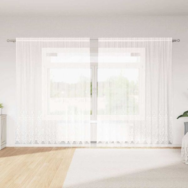vidaXL Lace Curtain with Curtains Floral White 220 x 300 cm Polyester