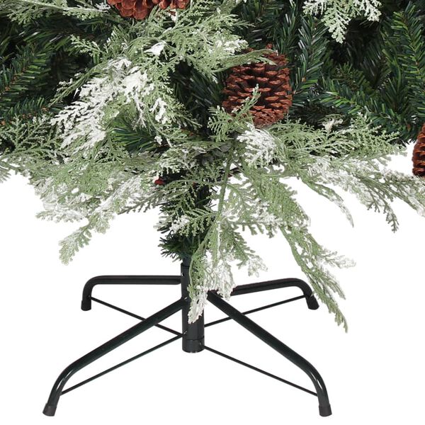 vidaXL Christmas Tree with Pine Cones Green and White 195 cm PVC&PE