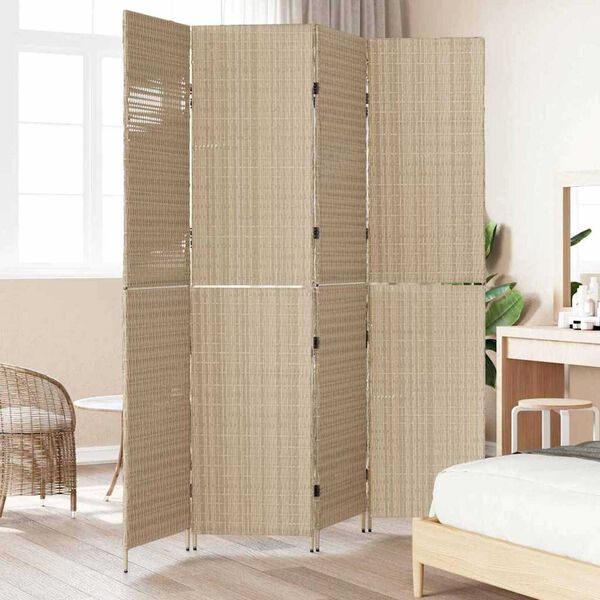 vidaXL Room Divider Folding Manual Beige 195 x 180 cm Poly Rattan